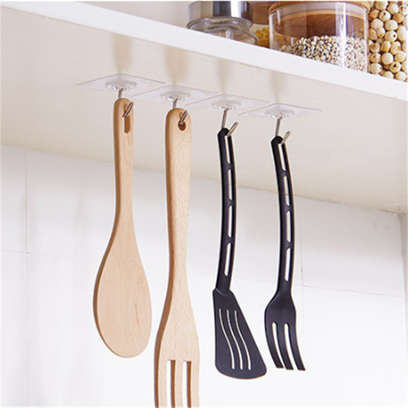 10PCS Transparent Stainless Steel Strong Self Adhesive Hooks Key Storage Hanger for Kitchen Bathroom Door Wall Multi-Function