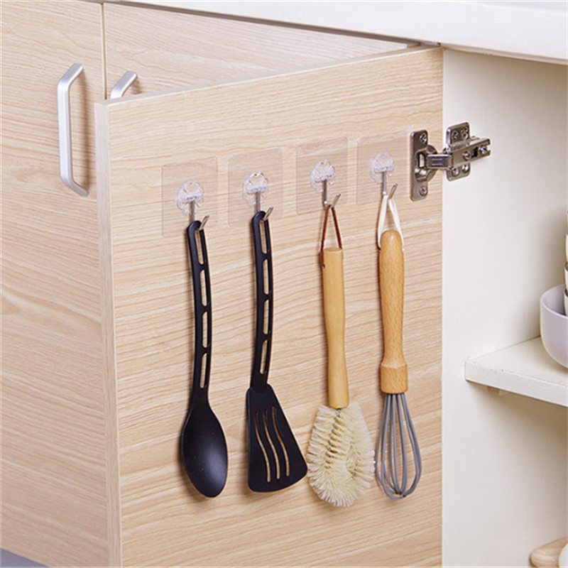 10PCS Transparent Stainless Steel Strong Self Adhesive Hooks Key Storage Hanger for Kitchen Bathroom Door Wall Multi-Function