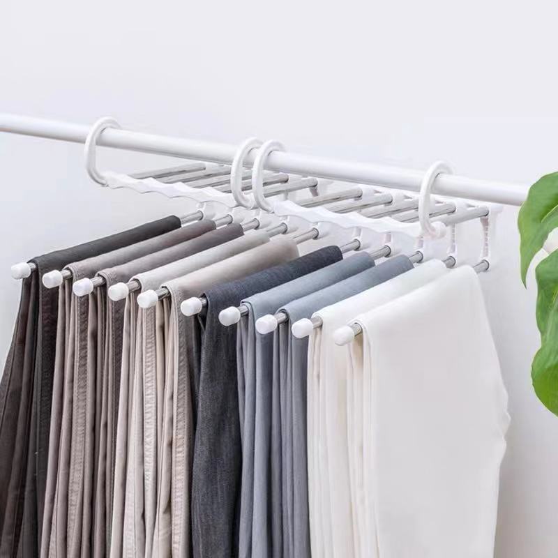 5 in 1 Magic Trouser Rack Hangers Stainless Steel Folding Pant Rack Tie Hanger Shelves Bedroom Closet Organizer Wardrobe Storage